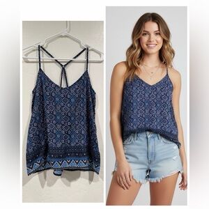 Hollister Blue Boho Tribal Print Geo Mosaic Y-Back  Lightweight Tank Top size M